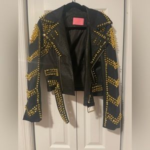 Faux leather jacket with gold studs